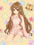  aisaka_taiga bad_id bad_pixiv_id bottomless brown_eyes brown_hair long_hair pajamas palmtop_tiger rura solo tiger toradora! 