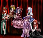  bad_id bad_pixiv_id blonde_hair china_dress chinese_clothes dress expressionless flandre_scarlet full_body hat head_tilt highres hong_meiling izayoi_sakuya koakuma long_hair maid_headdress mob_cap multiple_girls patchouli_knowledge puffy_short_sleeves puffy_sleeves r0g0b0 red_eyes red_hair remilia_scarlet short_sleeves silver_hair the_embodiment_of_scarlet_devil touhou very_long_hair 