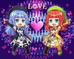  1girl aqua_eyes beads beret black_legwear blue_hair bow brown_bow chibi fingerless_gloves flower furfur gloves green_flower green_rose hat long_hair lowres mismatched_legwear orange_hair otoko_no_ko pixel_art pote_(ptkan) purple_flower purple_rose rose striped symmetry thighhighs umineko_no_naku_koro_ni yellow_legwear zepar 