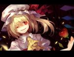  apple bad_apple!! blonde_hair dhiea flandre_scarlet food fruit hat letterboxed one_eye_closed red_eyes side_ponytail smile solo touhou wings 