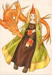  blonde_hair breasts final_fantasy final_fantasy_tactics highres horn kurohina long_hair robe salamander shoes solo summoner_(fft) 