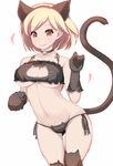  animal_band_legwear animal_ears bell bell_choker black_panties blonde_hair blush bra breasts brown_eyes cat_band_legwear cat_cutout cat_ear_panties cat_ears cat_lingerie choker cleavage cleavage_cutout djeeta_(granblue_fantasy) granblue_fantasy highres jingle_bell large_breasts looking_at_viewer meme_attire navel open_mouth panties paw_pose shiki_(psychedelic_g2) short_hair side-tie_panties simple_background smile solo tail tareme underboob underwear underwear_only white_background 