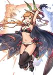 ;d arm_up armpits belly black_legwear boots brown_hair cape christmas clarisse_(granblue_fantasy) fur_trim gloves granblue_fantasy green_eyes haoni hat long_hair looking_at_viewer navel one_eye_closed open_mouth santa_boots santa_hat smile solo stomach thighhighs v-shaped_eyebrows 