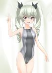  absurdres anchovy bad_id bad_twitter_id breasts brown_eyes competition_swimsuit drill_hair girls_und_panzer green_hair highres inactive_account long_hair one-piece_swimsuit pointing pointing_up small_breasts solo swimsuit takafumi twin_drills twintails 