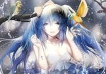  animal bird blue_eyes blue_hair bow breasts choker cleavage cropped dress hatsune_miku long_hair sa&#039;yuki twintails vocaloid water 