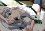  blush gray_hair green_eyes konpaku_youmu myon nori_tamago thighhighs touhou 