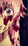  artist_request big_eyes black_background blood blood_on_face close-up face frown gasai_yuno head_only long_hair looking_at_viewer mirai_nikki open_mouth parted_lips pink_eyes pink_hair scared simple_background solo source_request teeth 