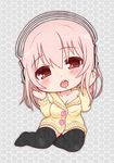  bad_id bad_pixiv_id blush breasts chibi cleavage headphones idu_michito large_breasts long_hair looking_at_viewer nitroplus no_pants open_mouth pink_eyes pink_hair red_eyes solo super_sonico thighhighs 