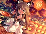  animal_ears blush breasts brown_hair drink erect_nipples imaizumi_kagerou long_hair night sake tail touhou volcano_(liao) wolfgirl yellow_eyes 