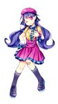  ;) bandaid bandaid_on_knee beret black_legwear full_body hair_ornament hand_on_hip haru.jpg hat highres knees_together_feet_apart long_hair looking_at_viewer one_eye_closed purple_hair smile solo transparent_background vocaloid xin_hua 