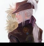  bloodborne cape collar commentary hat lady_maria_of_the_astral_clocktower long_hair ponytail saka_(724596338) silver_eyes solo the_old_hunters tricorne white_hair 