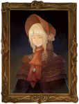  bangs bloodborne bonnet cloak commentary_request flower hat highres plain_doll portrait_(object) short_hair silver_hair solo swept_bangs upper_body xinuo223 