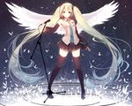  boots caidychen cropped hatsune_miku long_hair microphone skirt thighhighs tie twintails vocaloid wings zettai_ryouiki 