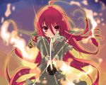  cropped fire itou_noiji necklace red_eyes red_hair seifuku shakugan_no_shana shana sketch skirt sword weapon 