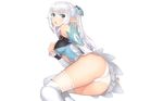  aliasing altina ass blue_eyes dress long_hair panties pointed_ears shining_ark shining_blade taka_tony thighhighs underwear white white_hair 