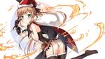  ass blonde_hair cape christmas clarisse_(granblue_fantasy) dress fire garter_belt gloves granblue_fantasy green_eyes hat long_hair panties ponytail santa_hat sousouman stockings thighhighs underwear wristwear 