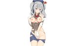  blue_eyes breasts fedsnk gloves gray_hair kantai_collection kashima_(kancolle) nipples no_bra photoshop pussy torn_clothes twintails uncensored uniform white 