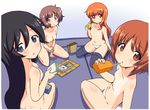  akiyama_yukari black_hair blue_eyes breasts brown_eyes brown_hair drink food girls_und_panzer group isuzu_hana long_hair nagarakawa_shiraku nipples nishizumi_miho no_bra orange_eyes orange_hair panties short_hair takebe_saori tan_lines thighhighs topless underwear 