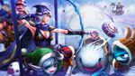  ashe bibiko bow_(weapon) braum_(league_of_legends) breasts cape christmas cleavage elbow_gloves fizz_(league_of_legends) gnar goggles group hat league_of_legends male pointed_ears sejuani snow tristana veigar weapon 