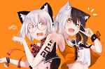  2girls angry_num black_hair catgirl fang glasses orange orange_eyes original pokemon red_eyes short_hair white_hair wink 