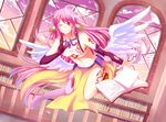  angel animal_ears book fuchsia91 halo jibril long_hair no_game_no_life pink_eyes pink_hair tattoo wings 