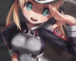  aliasing aqua_eyes blonde_hair breasts cropped hat kantai_collection military novcel prinz_eugen_(kancolle) twintails uniform 