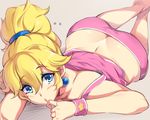  ass blonde_hair blue_eyes breasts cleavage cropped moisture_(chichi) ponytail princess_peach super_mario 