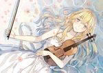  blonde_hair blue_eyes blush crying instrument miyazono_kawori petals photoshop seuga shigatsu_wa_kimi_no_uso tears violin water 