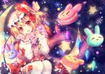  blonde_hair bow flandre_scarlet food hat moon photoshop red_eyes riichu stars thighhighs touhou vampire 