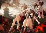  fami_(yellow_skies) gray_hair himekaidou_hatate inubashiri_momiji katana leaves photoshop purple_eyes red_eyes shameimaru_aya sword touhou weapon white_hair wolfgirl 