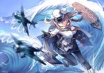  aircraft blonde_hair blue_eyes boat boots graf_zeppelin_(kancolle) hat kantai_collection long_hair mystic-san pantyhose signed tie twintails uniform water 
