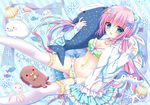  :3 animal_ears bikini bird blue_eyes blush bow breasts bunny_ears collarbone eyebrows eyebrows_visible_through_hair fish frilled_bikini frilled_legwear frilled_skirt frills hair_bow hair_ornament hairclip heart jellyfish jewelry kohinata_hoshimi long_hair looking_at_viewer medium_breasts navel necklace open_clothes open_mouth open_shirt original penguin pink_hair ribbon seal seashell shell shirt skirt skirt_removed snowflakes solo starfish swimsuit thighhighs twintails whale white_legwear x_hair_ornament 