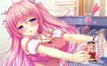  blush boku_to_koi_suru_ponkotsu_akuma book game_cg heart kiritani_riria long_hair pink_hair purple_eyes sayori 
