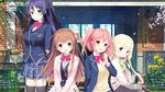  black_hair blonde_hair blue_eyes bow brown_hair green_eyes group himeno_sena hoodie jpeg_artifacts kimishima_ao koi_x_shin_ai_kanojo komari_yui kurasawa_moko long_hair pink_eyes pink_hair ponytail seifuku shijou_rinka shindou_ayane shiratama short_hair skirt thighhighs yellow_eyes zettai_ryouiki 