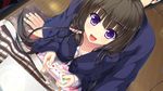  ameto_yuki black_hair breasts cleavage game_cg game_console ichinose_sora kotatsu male pure_x_connect purple_eyes 