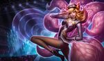  ahri_(league_of_legends) animal_ears blonde_hair breasts cleavage foxgirl hat league_of_legends michelle_hoefener multiple_tails pantyhose tail yellow_eyes 