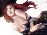 breasts cleavage destincelly gun hat league_of_legends realistic sarah_fortune tattoo weapon white witch_hat 