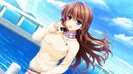  asami_asami blue_eyes brown_hair game_cg hayase_chitose long_hair necklace pretty_x_cation_2 water 