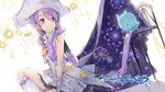  anmi bow dress hat houkago_no_pleiades kneehighs logo nanako_(houkago_no_pleiades) purple_eyes purple_hair 