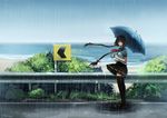  beach braids long_hair minhoo original rain seifuku signed skirt thighhighs umbrella water zettai_ryouiki 