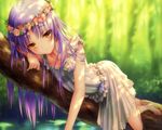  angel_beats! cropped dress flowers goto_p headdress purple_hair scan tachibana_kanade yellow_eyes 