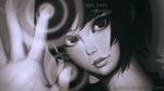  artist_name bangs closed_mouth deviantart_username greyscale guweiz hands head_tilt highres ilya_kuvshinov_(style) lips looking_at_viewer monochrome nose original portrait ripples science_fiction short_hair solo wallpaper watermark web_address 