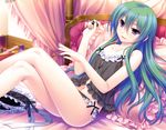  &amp;_sora_no_mukou_de_sakimasu_you_ni akatsuki-works bed green_hair koorihama_juri long_hair pajamas panties purple_eyes saeki_hokuto scan trap underwear 