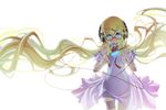  blonde_hair blue_eyes dress glasses headphones long_hair original phone sakuya_tsuitachi twintails white 