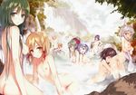  aki_minoriko aki_shizuha animal_ears blush breasts flat_chest group inubashiri_momiji kagiyama_hina kawashiro_nitori ke-ta kochiya_sanae long_hair moriya_suwako nipples nude onsen scan shameimaru_aya touhou towel water wet wolfgirl yasaka_kanako 