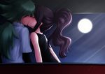  brown_hair green_hair kiss male moon n night pokemon ponytail ricegnat touko_(pokemon) 