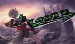  building league_of_legends newnand riven_(league_of_legends) short_hair sunset sword weapon 
