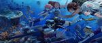  admiral_(kancolle) animal book bubbles fish glasses group hat i-168_(kancolle) i-19_(kancolle) i-401_(kancolle) i-58_(kancolle) i-8_(kancolle) kantai_collection long_hair neko_(yanshoujie) ro-500_(kancolle) short_hair swimsuit underwater water 