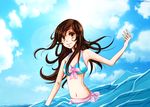  bikini brown_hair clouds kamisama_hajimemashita momozono_nanami navel swimsuit vermeillerose water yellow_eyes 