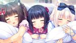  animal_ears bed black_hair blush bow cat_smile catgirl chocola_(sayori) game_cg japanese_clothes kimono minazuki_shigure nekopara sayori sleeping vanilla_(sayori) white_hair 